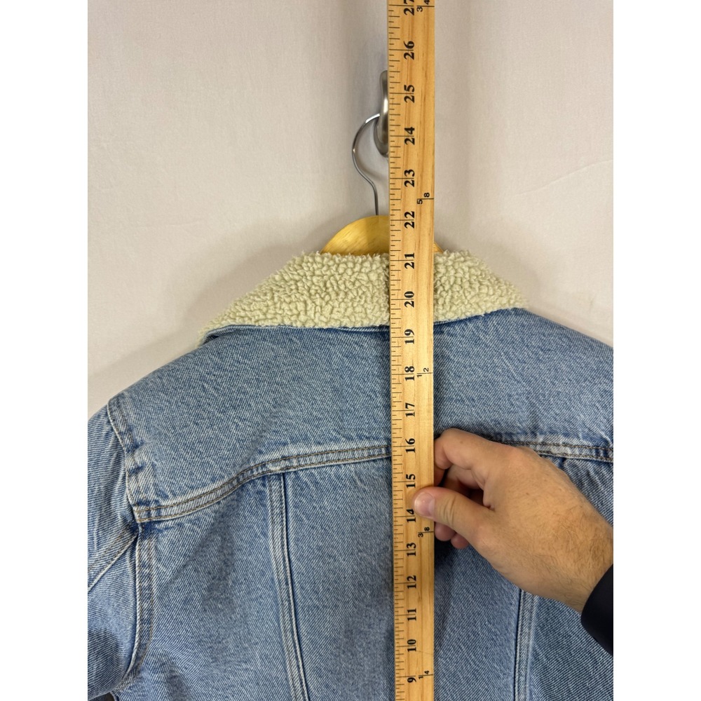 Levis Sherpa Trucker Jacket Women S Denim Faux Shearling Lined Blue Small - Picture 11 of 14